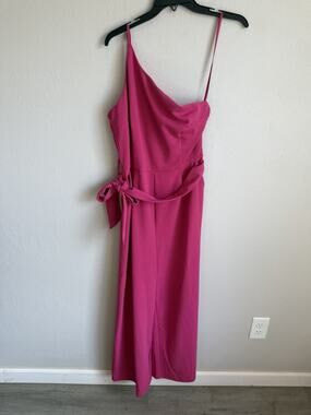 ANRABESS One Shoulder Sleeveless Wide Leg Jumpsuit Rose Hot Pink Womens M
